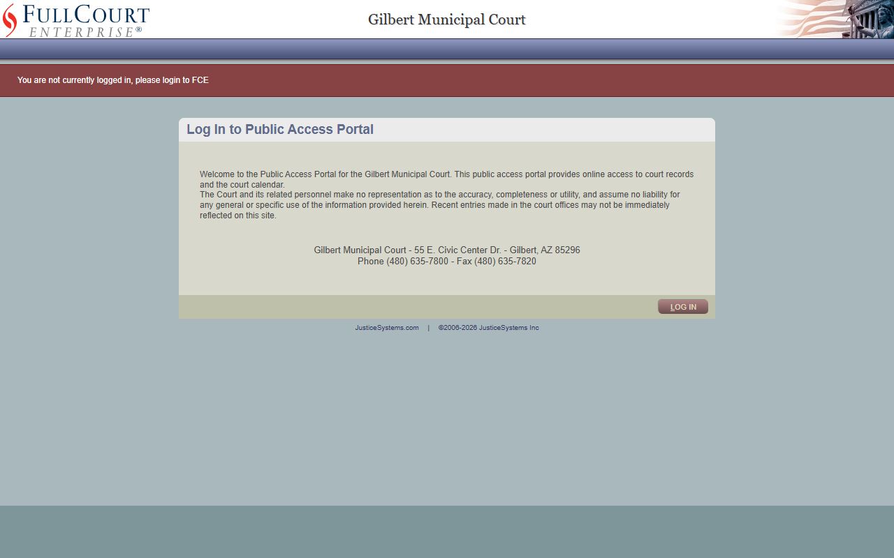 Gilbert Municipal Court public access portal