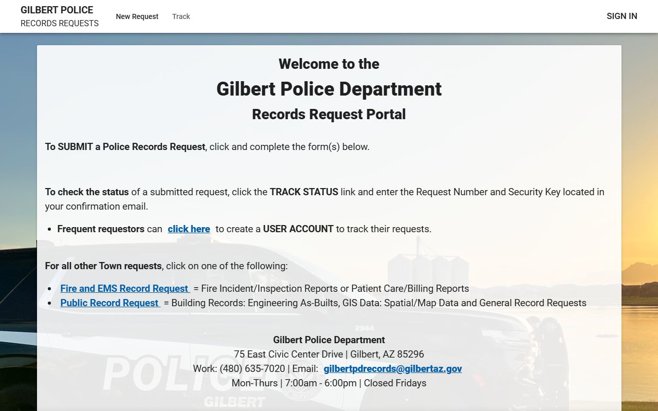 Gilbert Police records request portal using JustFOIA