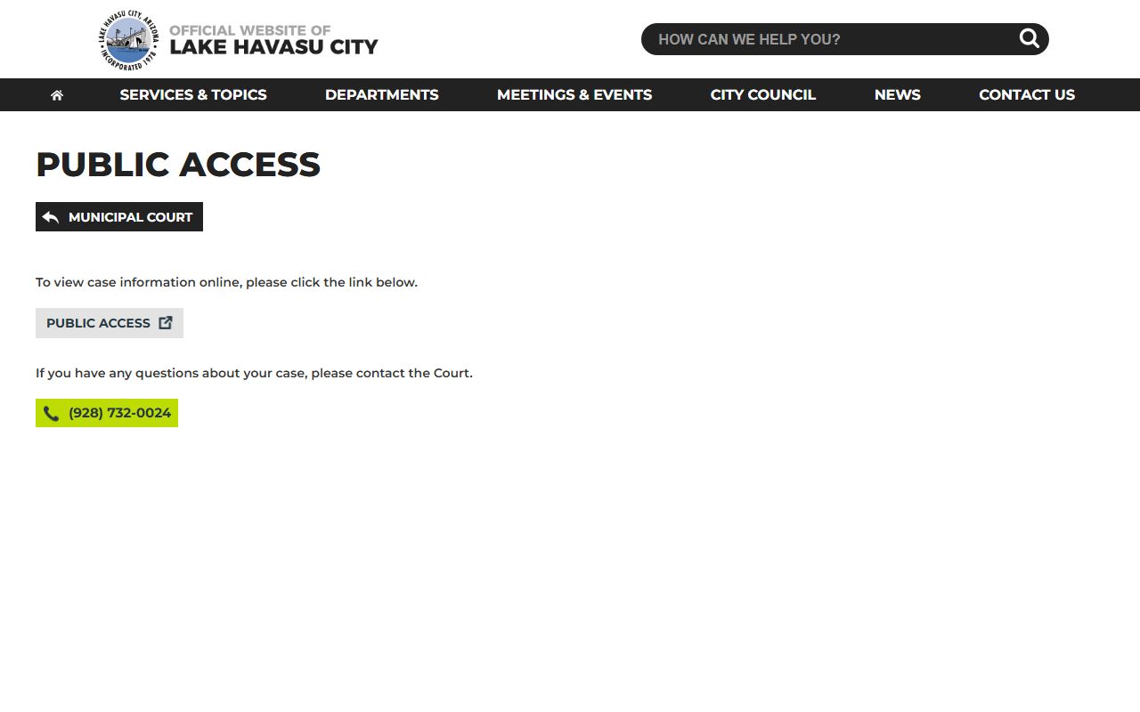 Lake Havasu City Municipal Court case search for phone directory lookups
