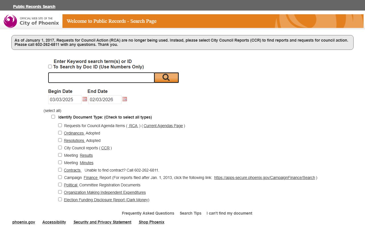 Phoenix public records search portal for city documents