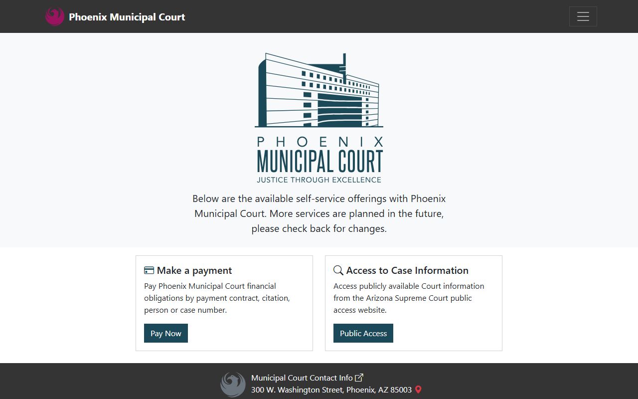 Phoenix Municipal Court portal for case searches
