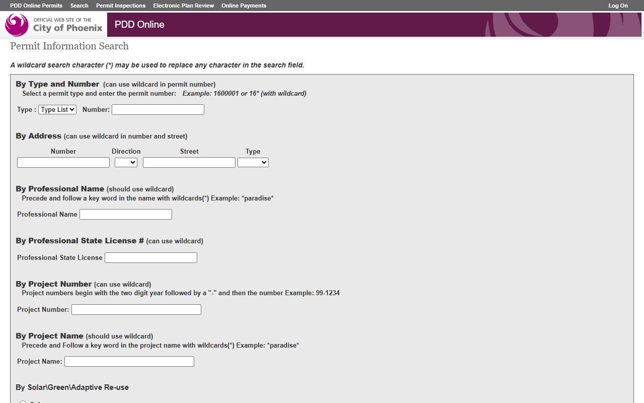 Phoenix permit search portal for contractor and owner information