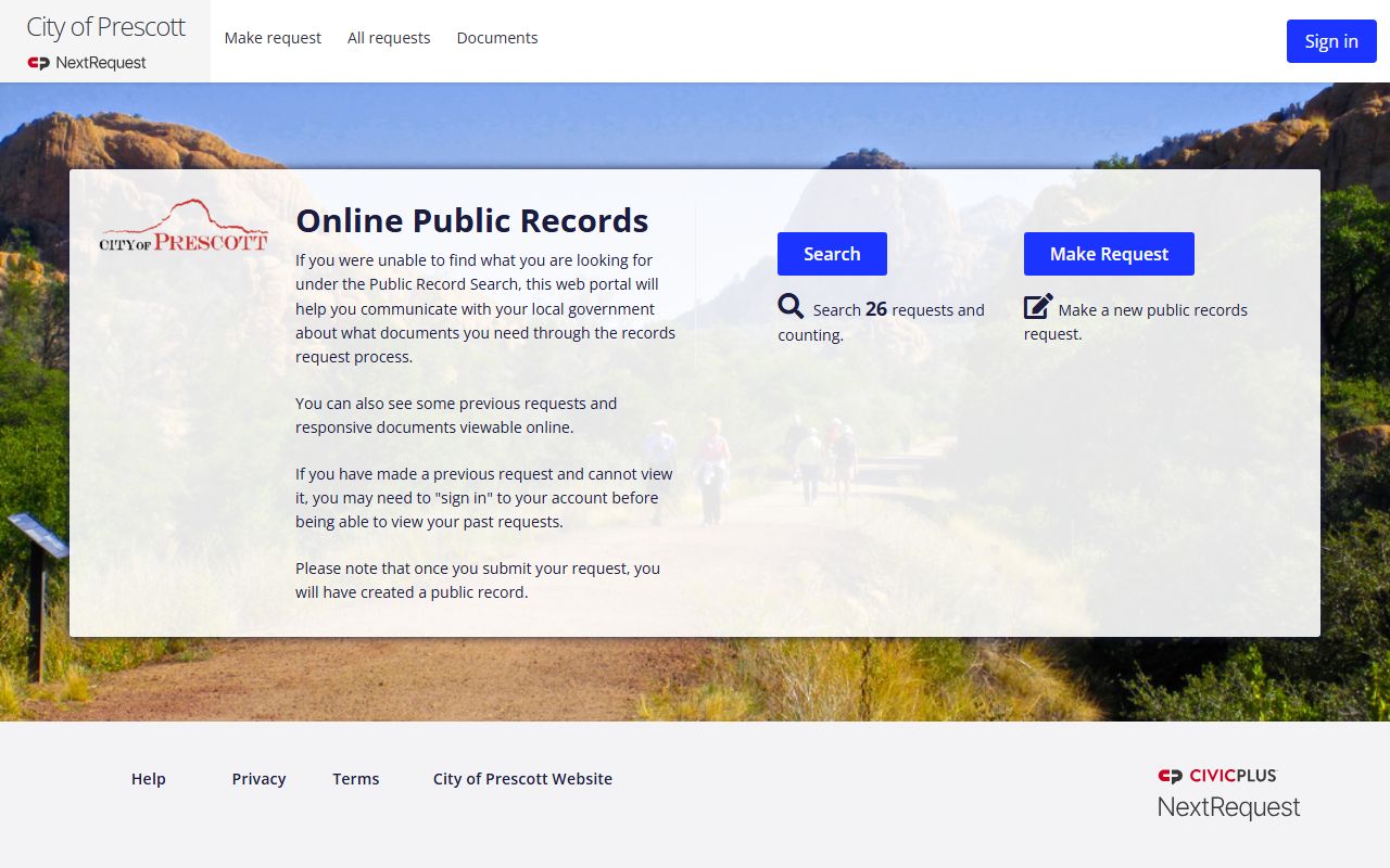 Prescott Arizona NextRequest public records portal for phone directory searches
