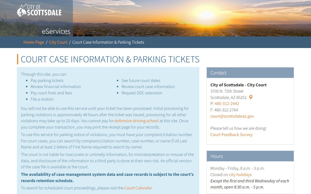 Scottsdale City Court case search portal