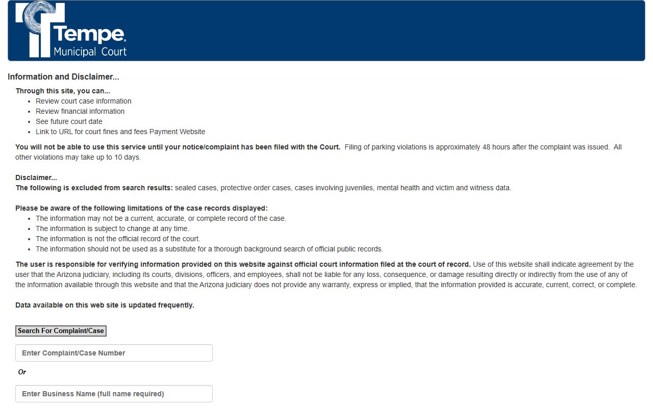 Tempe Municipal Court case information search