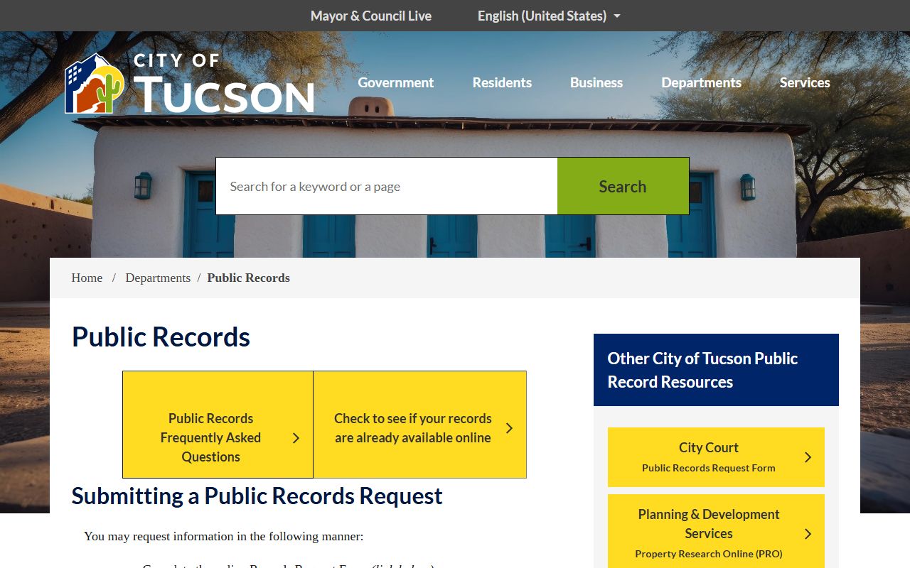 Tucson public records portal for city document searches