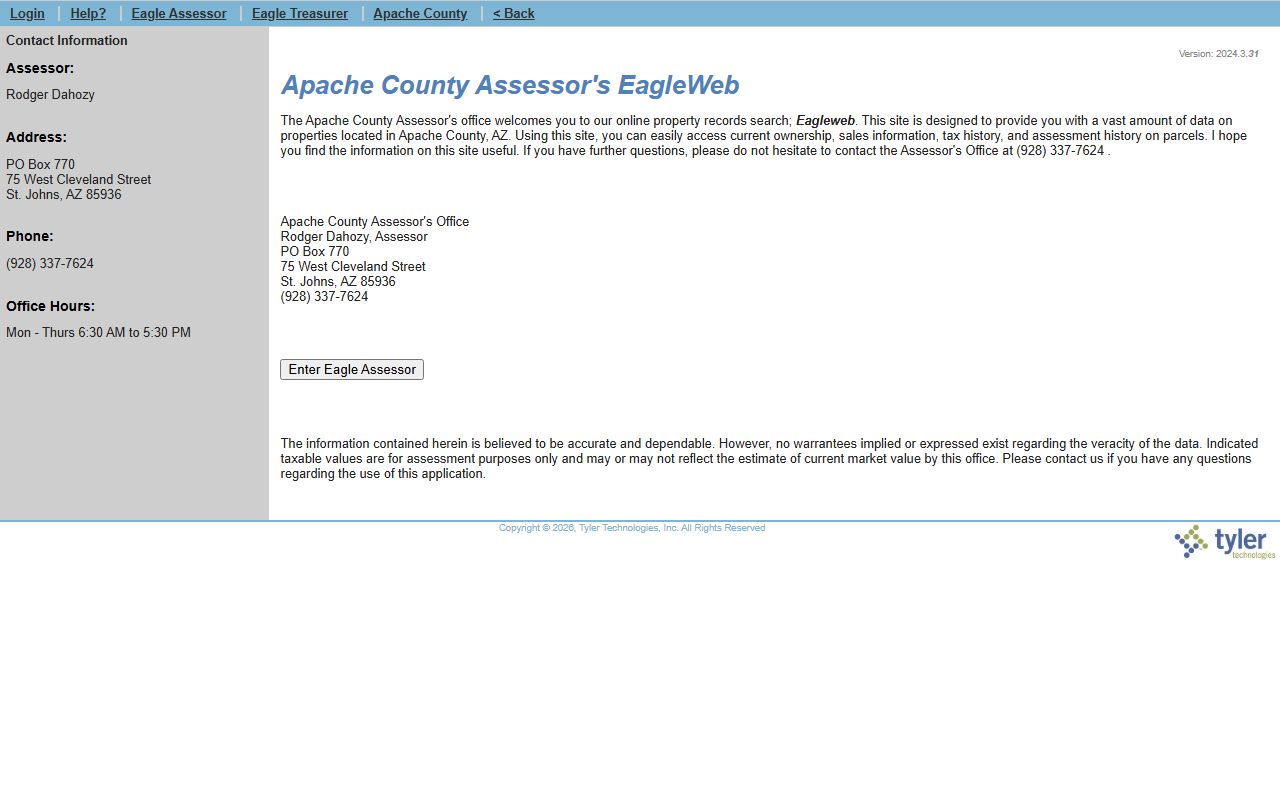 Apache County EagleWeb property search for owner contact information
