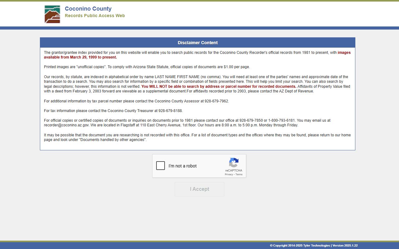 Coconino County recorded documents search for phone directory information