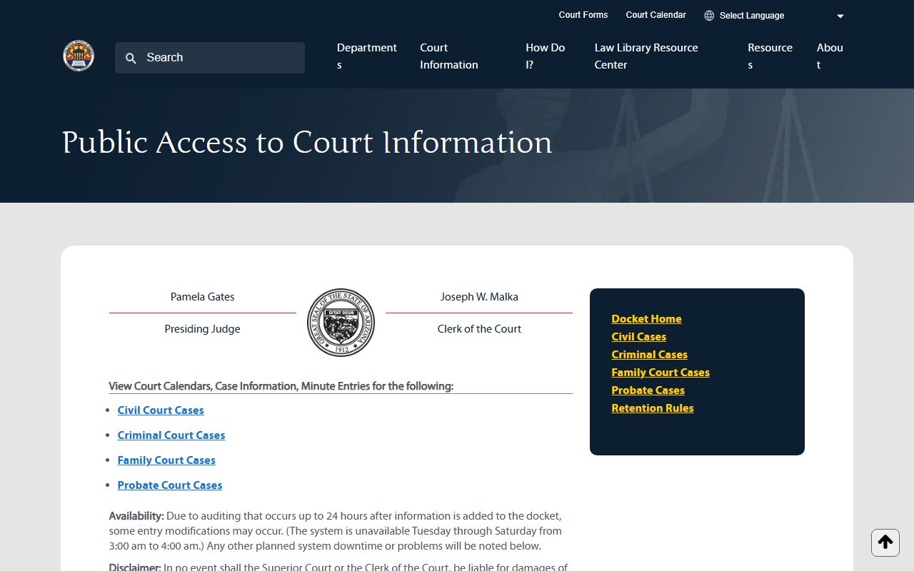 Maricopa County Superior Court docket search for finding contact information
