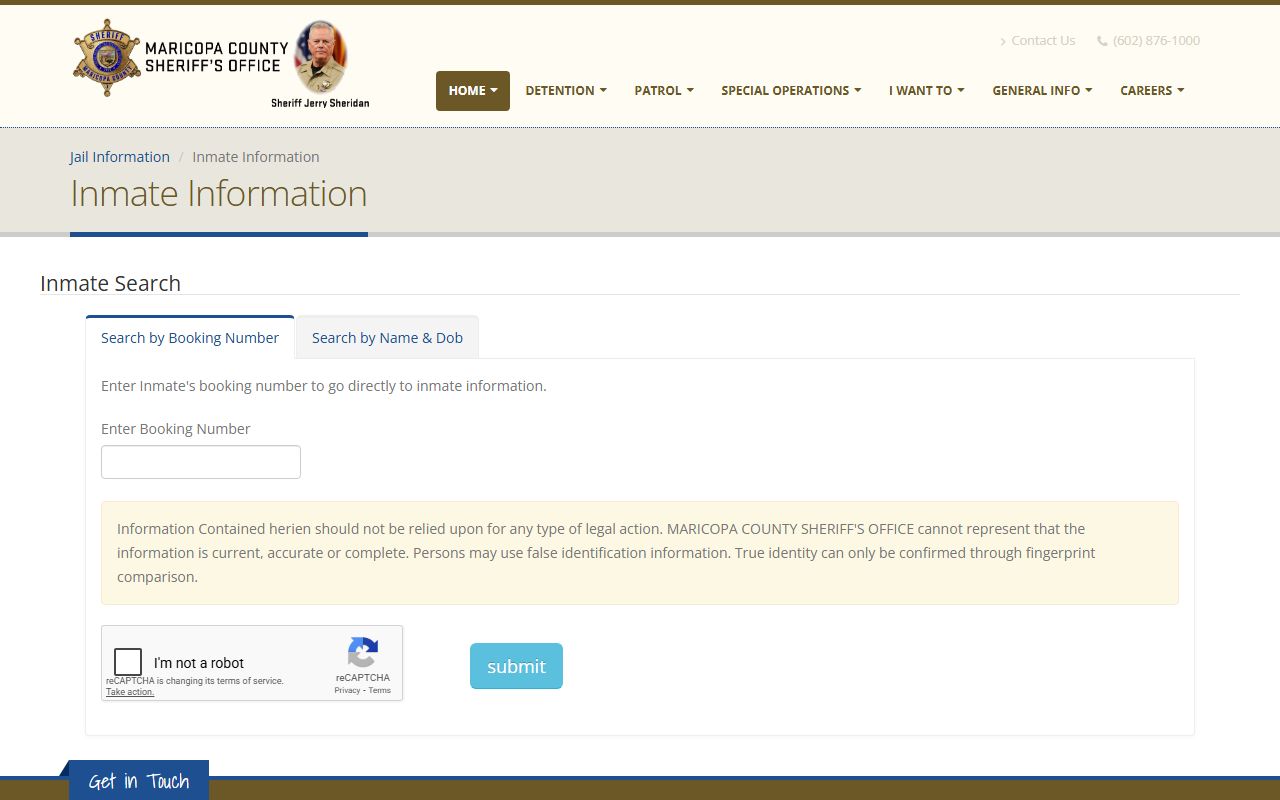 Maricopa County Sheriff inmate information search portal