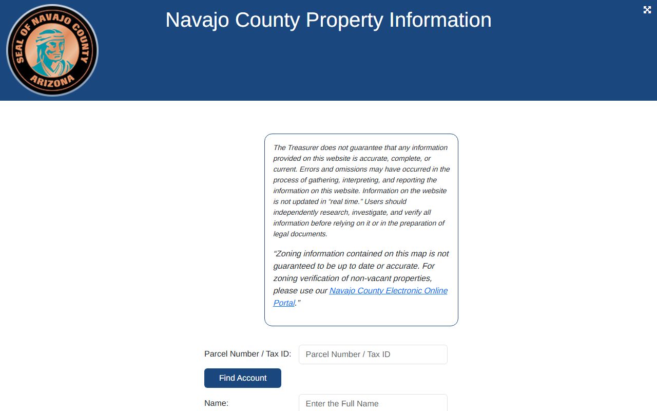 Navajo County property assessment search for owner information