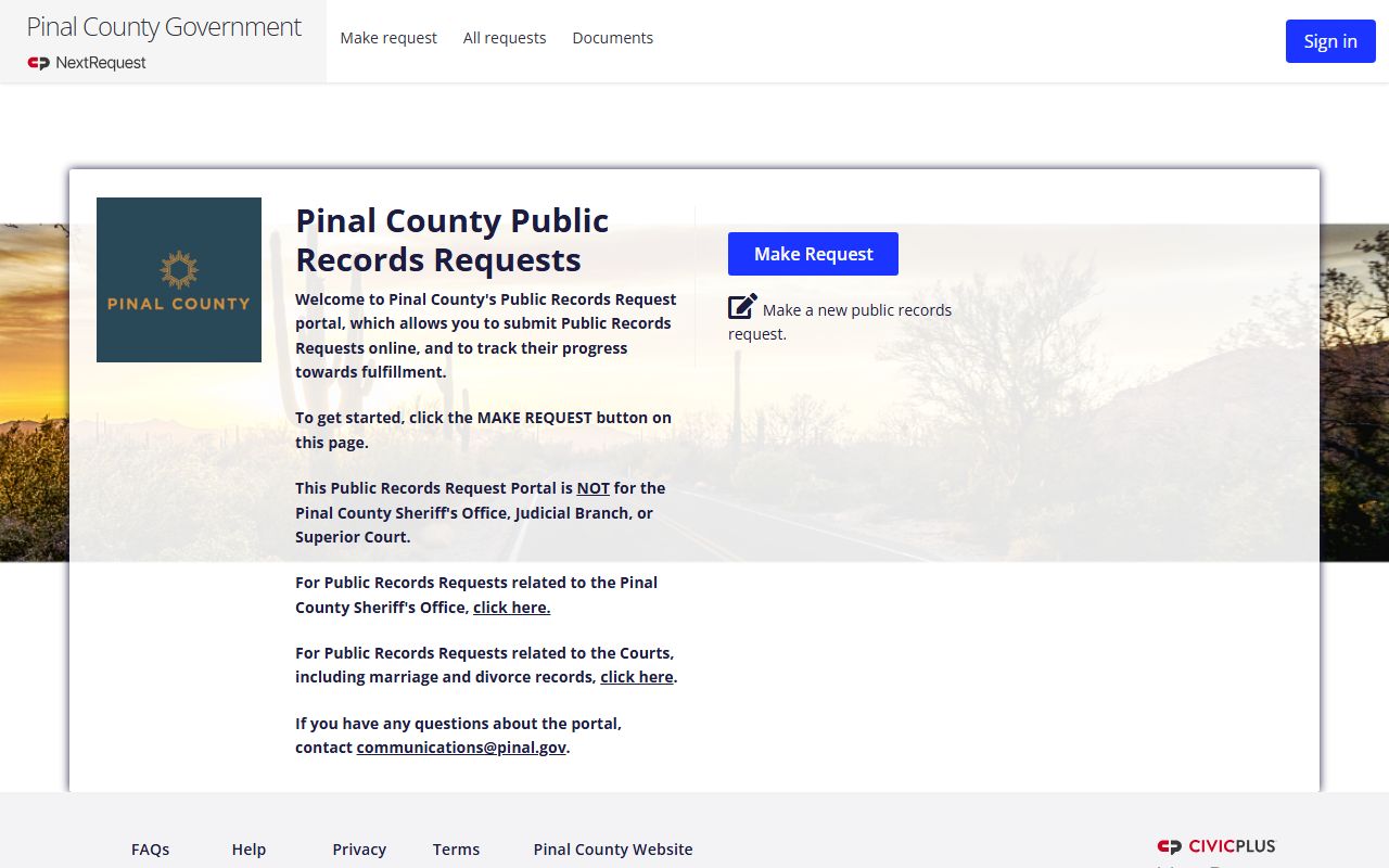 Pinal County public records request portal on NextRequest