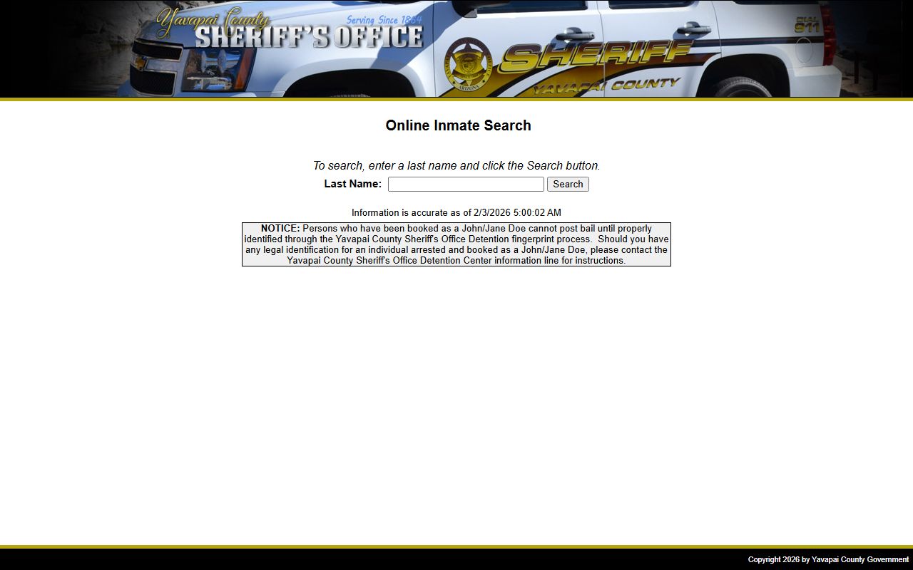 Yavapai County Sheriff inmate search portal